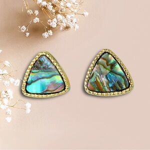 Gold and Green Abalone Triangle Earrings